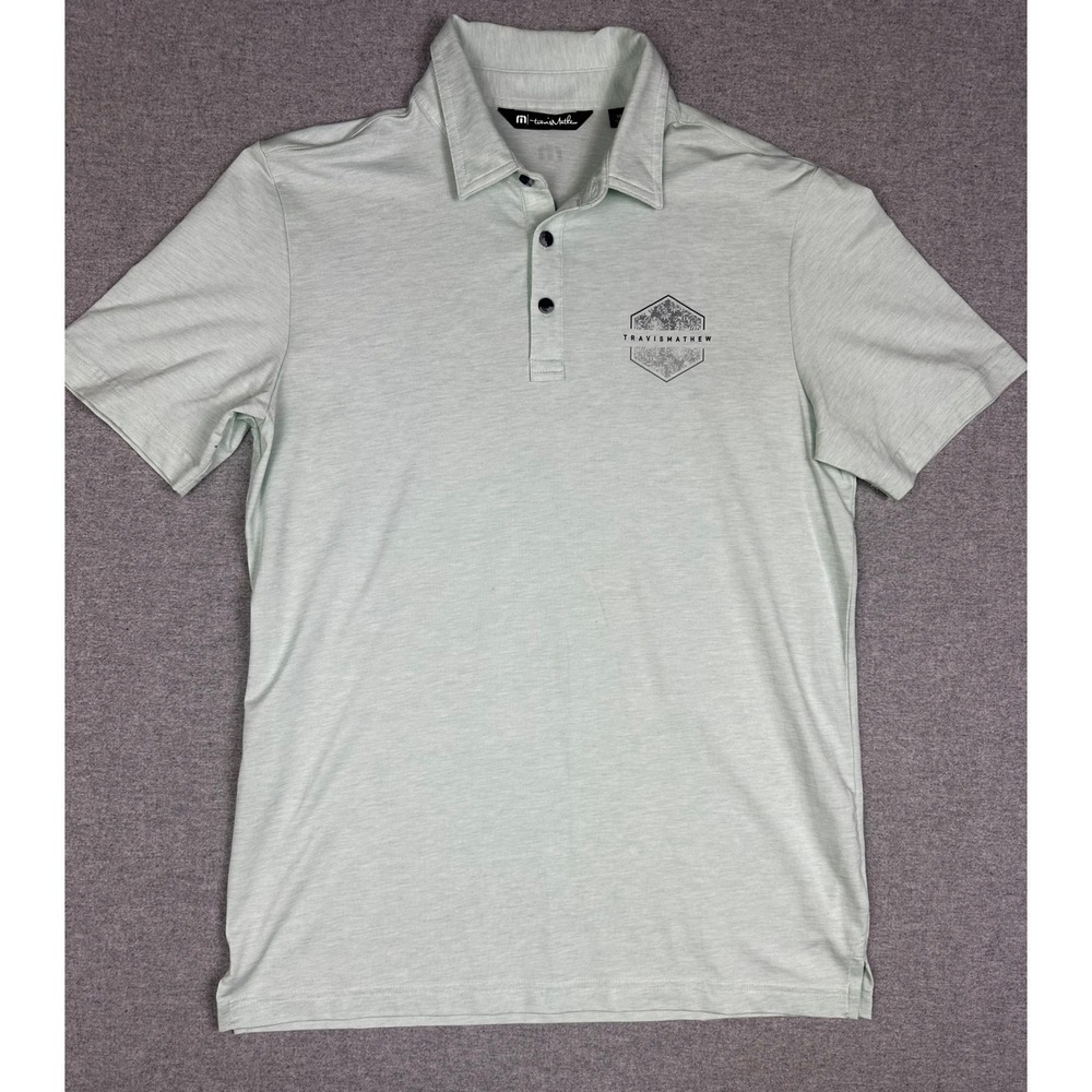 Travis Mathew Short Sleeve Golf Polo Shirt Medium Mint Green Heathered Logo